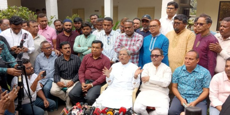 Mirza Fakhrul Islam Alamgir speaking with journalists